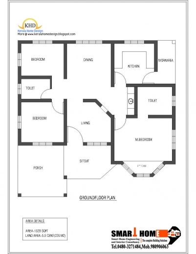 Fantastic Single Floor House Plan And Elevation 1320 Sq Ft Home Appliance Home Plan Single Picture