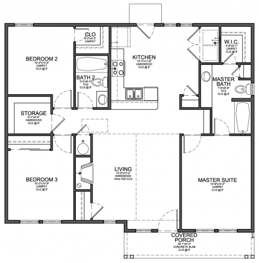 Fascinating Floor Plan For Small 1200 Sf House With 3 Bedrooms And 2 Small 3 Bedroom House Plan Picture