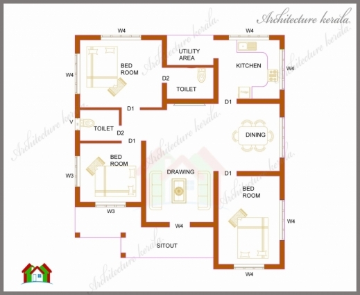 Outstanding Two Bedroom House Plan For Small Families Amp Small Plots With 3 Bedroom Small House Plans Kerala Pics