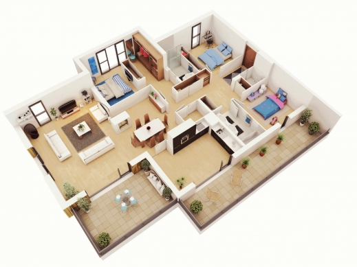 Awesome Free 3 Bedrooms House Design And Lay Out Free 3d 3 Bedroom House Plans Pics