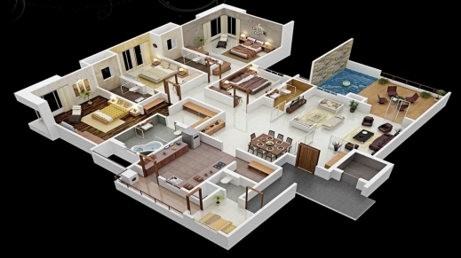 Incredible 4 Bedroom House Floor Plans 3d 3 Bedroom House Modern Four House 4 Bedrooms 3D Plan Photos