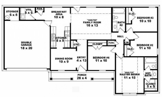 Stunning Simple 4 Bedroom House Plans Planskill Four Bedroom House Floor Plans Pics