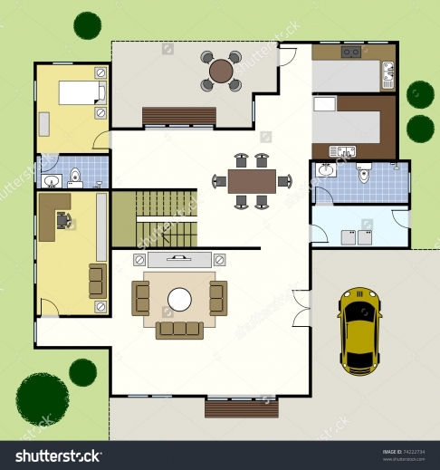 Stylish Ground Floor Plan Floorplan House Home Stock Vector 74222734 Plan House Ground Floor Picture