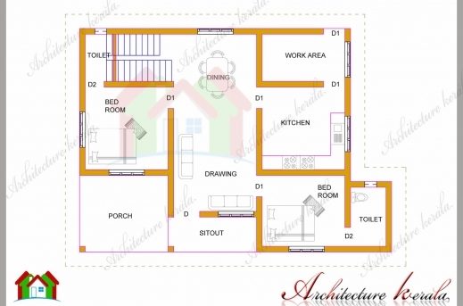 Wonderful 1200 Square Feet Two Bedroom House Plan And Elevation Two Bedroom House Plan With Elevation Image