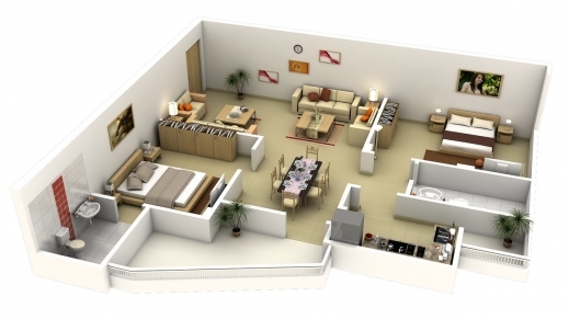 Wonderful 50 3d Floor Plans Lay Out Designs For 2 Bedroom House Or 2bedroom House Floor Plan In 3D Photo