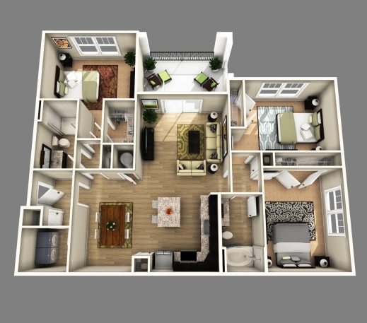 Best 3d Open Floor Plan 3 Bedroom 2 Bathroom Google Search Home 3d 3 Bedroom House Plans With Photos Photos