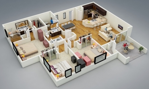 Fantastic Resultado De Imagen Para Maquetas De Casas Con 4 Cuartos Maketas 4 Bedroom House Plan 3D Pics