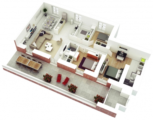 Fascinating Free 3 Bedrooms House Design And Lay Out Three Bedrooms House Plan Pic