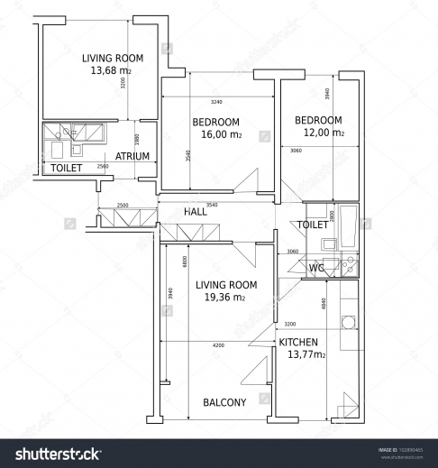 Stunning Vector House Plan Drawing Building Stock Vector 102890465 House Plan Drawing Picture