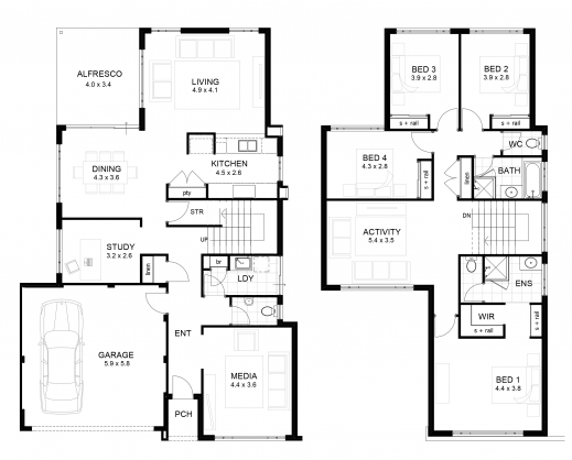 Stylish Double Storey 4 Bedroom House Designs Perth Homes Two Storey Floor Plan Sample Photo